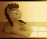  blue_eyes brown_fur brown_hair doctor_whoof_(mlp) doctor_whooves_(mlp) equine feral friendship_is_magic fur hair horse lying male mammal mn27 my_little_pony on_side pony simple_background smile solo warm_colors 