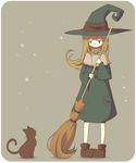  bangs blonde_hair blunt_bangs broom cat chaki_(chakan) flat_color glaring hat original pigeon-toed silhouette solo star sweeping witch witch_hat 