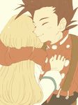  1boy 1girl belt blonde_hair blush boy_and_girl brown_hair cling colette_brunel collet_brunel couple eyes_closed gloves happy hug lloyd_irving long_hair short_hair smile suspenders tales_of_(series) tales_of_symphonia 
