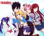  3girls ami_(wonderland99) armor armored_dress belt black_eyes black_hair blonde_hair blush brown_eyes cat charle_(fairy_tail) closed_eyes copyright_name detached_sleeves dress erza_scarlet fairy_tail gauntlets gray_fullbuster happy_(fairy_tail) hug lucy_heartfilia miniskirt multiple_boys multiple_girls natsu_dragneel pink_hair purple_hair red_hair ribbon scarf skirt smile tail tail_ribbon teeth thighhighs twintails wendy_marvell 