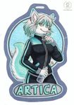  anthro artica_sparkle badge blue blue_eyes blue_fur blue_sky canine female fur kacey mammal piercing solo suit text zipper 
