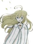  ahoge blonde_hair blue_eyes coat colette_brunel collet_brunel gem jewel jewelry leaf long_hair necklace open_mouth solo tales_of_(series) tales_of_symphonia wind 