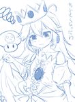  age_regression bare_shoulders crown crying crying_with_eyes_open dress flat_chest gloves long_hair magister_(medical_whiskey) mario_(series) monochrome mushroom oversized_clothes poison_mushroom princess_peach single_glove skull solo super_mario_bros. tears younger 