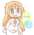  :d bad_id bad_pixiv_id blue_eyes blush blush_stickers character_name child daitirumoesu labcoat long_hair long_sleeves necktie nichijou open_mouth orange_hair professor_shinonome simple_background smile solo star white_background 