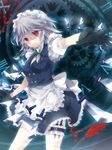  bad_id bad_pixiv_id black_gloves blood blood_splatter braid gloves izayoi_sakuya knife maid maid_headdress marotti red_eyes silver_hair solo thigh_strap thighhighs touhou twin_braids white_legwear 