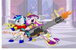  bullets clothing equine female friendship_is_magic gun horn male mammal minigun my_little_pony pillar pistol princess_cadance_(mlp) princess_cadence_(mlp) ranged_weapon shining_armor_(mlp) unicorn weapon window winged_unicorn wings 