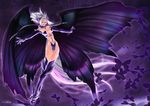  boots breasts bug butterfly butterfly_wings circlet crossed_legs fangs fantasy glowing insect large_breasts open_mouth outstretched_arms pixiv_fantasia pixiv_fantasia_sword_regalia purple silhouette solo spread_arms standing thigh_boots thighhighs watermark white_hair wings yagisaka_seto yellow_eyes 