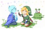  2boys belt blonde_hair blue_eyes blue_hair cape earrings fi flower ghirahim gloves gohan_(horth-waribasi) hat jewelry link multiple_boys pantyhose pointy_ears smile the_legend_of_zelda the_legend_of_zelda:_skyward_sword white_hair 