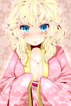  blonde_hair blue_eyes blush breasts cleavage japanese_clothes kimono large_breasts mario_(series) princess_peach solo super_mario_bros. upper_body yukimimi 