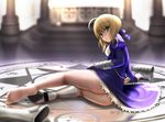  :o ahoge armor armored_dress artoria_pendragon_(all) ass barefoot blonde_hair dress excalibur fate/zero fate_(series) gauntlets greaves green_eyes looking_back magic_circle saber shoes single_shoe siraha soles solo sword weapon 