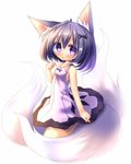  animal_ears bad_id bad_pixiv_id blush child copyright_request flat_chest fox_ears fox_tail highres multiple_tails nagai_wataru purple_eyes purple_hair short_hair simple_background solo tail white_background 