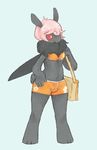  2012 antennae clothing cute female hair insect kavaa moth pink_hair plain_background purse red_eyes shorts solo swimsuit 
