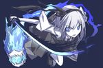  blue blue_eyes fangs headband hitodama ichiyan jaw konpaku_youmu konpaku_youmu_(ghost) open_mouth short_hair silver_hair solo sword teeth touhou weapon 