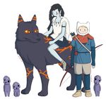  1girl adventure_time ashitaka bad_source bare_arms bow_(weapon) deighvid finn_the_human kodama lumpy_space_princess marceline_abadeer mononoke_hime parody san weapon 