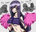  bb_(baalbuddy) breasts busujima_saeko cheerleader clothes_writing colorized cosplay english hair_over_one_eye highschool_of_the_dead juliet_starling juliet_starling_(cosplay) large_breasts lollipop_chainsaw long_hair midriff navel one_eye_closed pom_poms purple_eyes purple_hair sweatdrop underboob zombie 