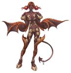  armor bangles black_sclera brown_skin clothed clothing demon demon_wings female flat_chested forneus hair hooves looking_at_viewer not_furry orange_hair piercing plain_background pose red_eyes scalie skimpy spade_tail spread_wings standing tattoo unknown_artist wen-m wings 