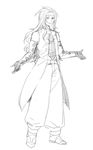  1boy full_body long_hair male male_focus monochrome simple_background solo tales_of_(series) tales_of_symphonia zelos_wilder 