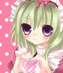  1girl angelina_nanatsu_sewell apron green_hair heart maid_headdress mashiroiro_symphony purple_eyes ribbon short_hair smile 
