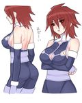  ass bare_back bare_shoulders bodysuit breasts cleavage crossed_arms fingerless_gloves folks_(nabokof) genderswap gloves kratos_aurion large_breasts red_eyes red_hair short_hair skin_tight solo tales_of_(series) tales_of_symphonia 