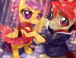  clothed clothing cub dancing date detailed_background dress equine female feral friendship_is_magic fur hair hinoraito horse looking_at_viewer male mammal my_little_pony pegasus pink_eyes pink_hair ponryu pony prom purple_eyes red_eyes red_hair scootaloo_(mlp) smile suit wings yellow_fur young 