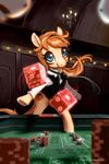  arthropod blue_eyes brown_fur brown_hair casino chips clothed clothing commission cutie_mark detailed_background dice equine female fur hair hinoraito horse insect ladybug looking_at_viewer mammal my_little_pony necktie original_character poker pony red_hair shirt smile solo 