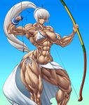  abs arrow bow breasts cleavage extreme_muscles highres majikina_mina muscle ponytail purukogi purukogi_(plasma_beach) samurai_spirits snk white_hair 