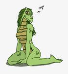  absurd_res breasts copypastepony female green_hair hair hi_res nude plain_background reptile scalie scp-682 scp_foundation solo white_background 