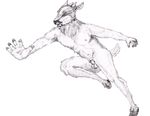  anthro black_and_white butt cervine fingerhooves flaccid greyscale hooves horn male mammal monochrome nipples nude pencil penis reaching running semiotica sheath solo thighs 