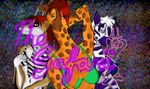  bikini breasts clothed clothing diamond_(character) ear_piercing english_text equine female gazelle giraffe glitter hair logo looking_at_viewer mammal piercing puzzle_(character) red_hair skimpy swimsuit text tight_clothing zebra 