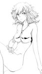  arm_support bad_id bad_pixiv_id bare_shoulders bikini_top breasts cleavage copyright_request greyscale kakubayashi_tsuyoshi looking_at_viewer medium_breasts monochrome navel pointy_ears short_hair sitting sketch slit_pupils solo 
