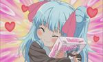  animated animated_gif blue_hair child ghutatan_(nyaruko-san) haiyore!_nyaruko-san heart hearts hug hugging loli lowres smile 