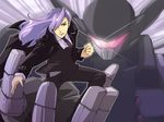  bad_id bad_pixiv_id brown_eyes buckle coat gespenst gilliam_yeager glint hair_over_one_eye long_hair male_focus mecha necktie purple_hair solo super_robot_wars super_robot_wars_original_generation 