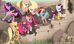  battle bonaxor equine female feral fluttershy_(mlp) friendship_is_magic group horn horse mammal mares my_little_pony pegasus pinkie_pie_(mlp) ponies pony rainbow_dash_(mlp) rarity_(mlp) team_awesome twilight_sparkle_(mlp) unicorn wings 