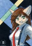  abstract_background cat feline female hair kacey liz long_hair mammal necktie smile solo tomboy uniform 