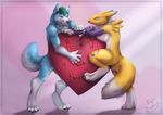  &hearts; anthro blue canine cyan_fur digimon dog duo forever fox fur green green_hair hair husky love mammal pink pink_background plain_background red renamon roukara ryaku turqouise wiskar yellow yellow_fur 