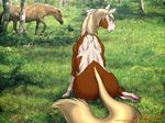  ass blonde_hair blue_eyes blush dr_comet furry hooves horse mare_(horse) no_humans tail tongue 