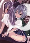  animal_ears ass blue_eyes blush bunny_ears hairband hug hug_from_behind konpaku_youmu konpaku_youmu_(ghost) long_hair multiple_girls open_mouth panties purple_hair red_eyes reisen_udongein_inaba saki_chisuzu short_hair silver_hair sitting skirt touhou underwear white_panties yuri 