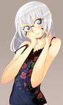  bad_id bad_pixiv_id floral_print fujitama_(pixiv33059) glasses grey_eyes hands_on_own_face original solo white_hair 