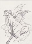  2012 breasts canine cloud female fox lazzydragon nude side_boob sketch solo wings 