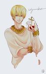  blonde_hair bracelet character_name cross cross_necklace cupping_glass fate/zero fate_(series) gilgamesh isee77630 jewelry male_focus necklace red_eyes solo 