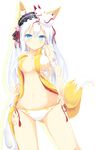  animal_ears bad_id bad_pixiv_id bikini blue_eyes fox_ears fox_tail highres long_hair mask navel nibiiro_shizuka original solo swimsuit tail topless white_hair 