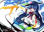  blue_hair fuukadia_(narcolepsy) hinanawi_tenshi long_hair rainbow red_eyes solo sword touhou weapon 