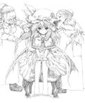  barefoot chair combing greyscale hasanishi hat long_hair maid monochrome multiple_girls remilia_scarlet ribbon sitting touhou traditional_media wings 