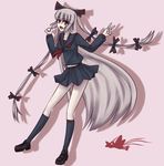  alternate_costume asa_inu fujiwara_no_mokou hair_ribbon long_hair midriff red_eyes ribbon school_uniform serafuku solo touhou 