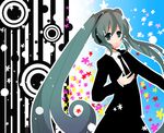  bad_id bad_pixiv_id flower formal green_eyes green_hair hatsune_miku headphones jacket long_hair necktie saihate_(vocaloid) skirt_suit solo suit twintails uranaishi_(miraura) vocaloid 