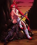  anti-materiel_rifle belt boots gloves gun hair_ornament hairpin long_hair ponytail rabisuke red_hair rifle sitting sky sniper_rifle solo tengen_toppa_gurren_lagann thighhighs weapon yellow_eyes yoko_littner 