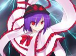  capelet hat lightning nagae_iku purple_hair ribbon saturday_night_fever seo_tatsuya short_hair solo touhou 