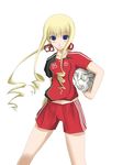  2006_fifa_world_cup ball blonde_hair blue_eyes chemical-x clothes_writing drill_hair germany older rozen_maiden shinku soccer_ball sportswear teamgeist world_cup 