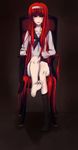  asa_inu barefoot feet hairband highres kneehighs red_eyes red_hair school_uniform single_sock sitting socks soles solo toono_akiha tsukihime vermillion_akiha white_hairband 