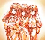  japanese_clothes kawakami_shuuichi kimono monochrome multiple_girls orange_(color) original yukata 